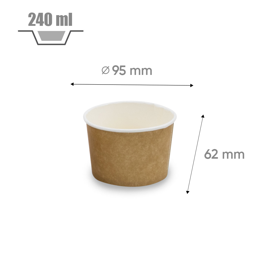 Pot à glace / dessert en carton kraft brun 240 ml 8 oz
